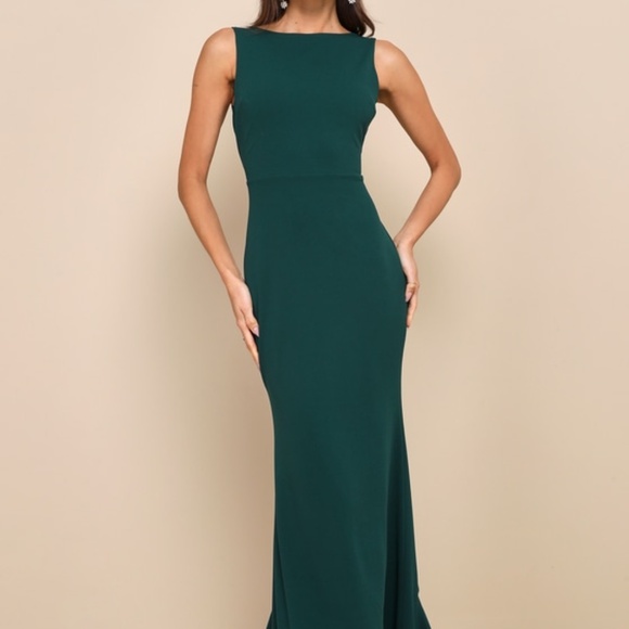 Lulus Exquisite Refinement Emerald Backless Bow Ruffled Maxi Dress Green - Picture 1 of 5